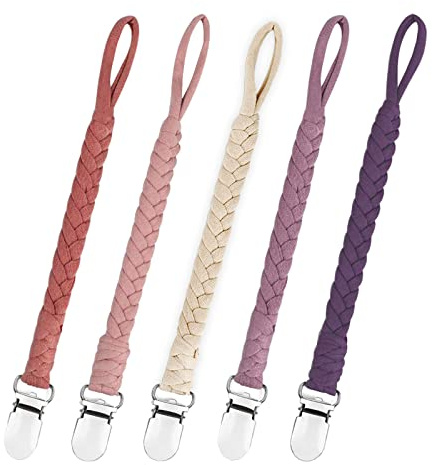 duludulu Braided Pacifier Clips Baby Girl, Binky Clips Pacifier Holder with Handmade Teething Straps Unisex Design Smoother Pacifier Clip Fits All Pacifiers for Shower Birthday Gifts