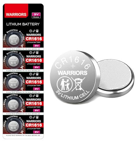Warriors 5X Batteria CR1616 Batterie 1616 a Bottone 3V ，Confezione a prova di bambino, Orologi, Telecomandi, Schede madri di computer, Calcolatrici