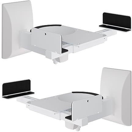 suptek Dual Side Clamping Bookshelf Speaker Wall Mounting Bracket Adjustable for Large Surrounding Sound Speakers, Hold up to 25kgs Each White SPM201W (2 Packs)