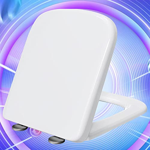 Klodeckel mit Absenkautomatik Eckig Weiß Toilettendeckel Eckig Form Wc Deckel mit Absenkautomatik Klobrille Wc-Sitz Quick Release, Top-Installation,white-36 * 44cm