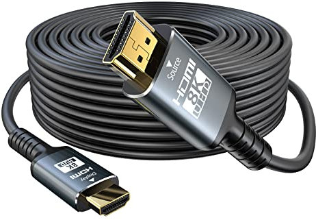Eareyesail 8K HDMI-Kabel 2.1 25M, 48 Gbit/s Fiber HDMI 2.1 Kabel in Wall CL3 bewertet unterstützt 8K @ 60HZ/4K @ 120Hz, eARC Dynamic HDR, 3D, VRR kompatibel für PS5/PS4/X-Box/Roku TV. /RTX30 80/3090.