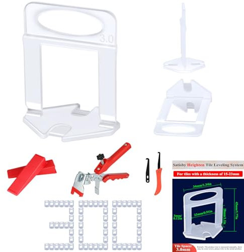 Zuglaschen für 20mm Fliesen-Fliesen Nivelliersystem 3mm Fugenbreite Verlegehilfe 300 Erhöhte Zuglaschen Clips + 100 Keile + 1 Zange für Fliesendicke 15-23mm Fliesenverlegehilfe für Wänden und Böden