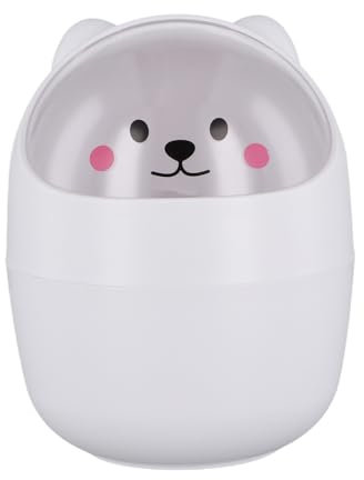 Poubelle de Table, Petite Poubelle de Bureau avec Couvercle, Mini Amovible Porte Stylo Mignon, Belle Corbeille à Papier, Plastique Poubelles de Maquillage (Blanc)