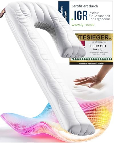 Traumreiter Seitenschläferkissen Visco J Form Wendekissen mit Memory Foam Stütze [orthopädisch] Schwangerschaftskissen zum Schlafen, Stillkissen XXL. Schwanger Seitenschläfer Kissen (ohne Bezug)