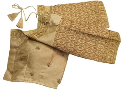 Vihu Fashion blus damer blusar färdiga broderi multikodning guldtråd etniskt mönster sytt damer Sari blus halv ärm Sari blus damer Sari Lehenga Choli, Guld, 34