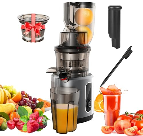 Exprimidor De Prensa En FríO Con Canal De AlimentacióN De 75 Mm, Potente Motor De 200 W, 40-65 Rpm, Extractor De Jugo De MasticacióN Lenta Con Alto Rendimiento De Jugo, Cepillo Incluido, Sin Bpa