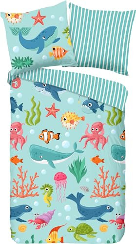 Good Morning Kinder-Bettwäsche Ocean Renforcé bunt Größe 135x200 cm (80x80 cm)