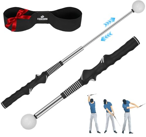 FODESAN Retractable Golf Swing Trainer, Training Aid with Grip Trainer, Swing Mechanics for Beginners & Tempo Training for Advanced, Click Feedback, Arm Connection, Right-Handed, Indoor/Outdoor