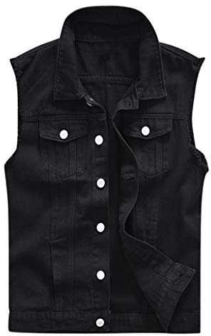 Men's Black Denim Jacket - Lightweight Vintage Slim Fit Sleeveless Jeans Vest
