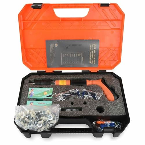 Cecaro group Mini Pistola Manuale Sparachiodi in Acciaio, 5 Velocità Regolabile Pistola per Unghie in Calcestruzzo con 100 Chiodi Rotondi, Silenziamento Pistola Sparachiodi per Muri di Cemento