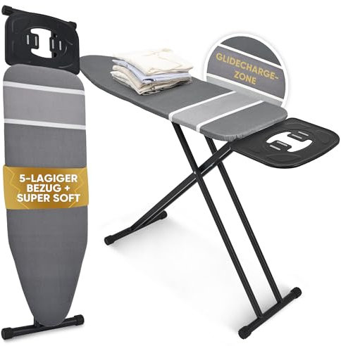 Avieto XXL Bügelbrett 124x43 für Dampfbügeleisen & Normale Bügeleisen | 5-lagig, dampfdurchlässig, hitzereflectierend | GlideCharge Zone | Kordelzug