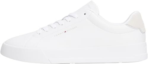 Tommy Hilfiger Herren Court Sneaker Detail Essential aus Leder, Weiß (White), 45