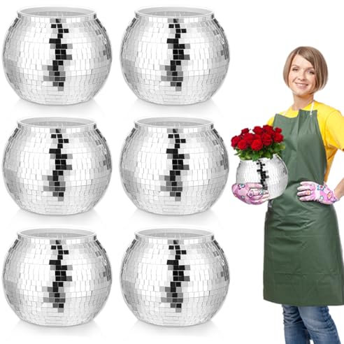 6 vasi a sfera da discoteca, centrotavola in plastica, colore argento, a specchio, per palline da discoteca, secchiello per ghiaccio, decorazione per matrimoni, compleanni, ufficio (22,9 cm)