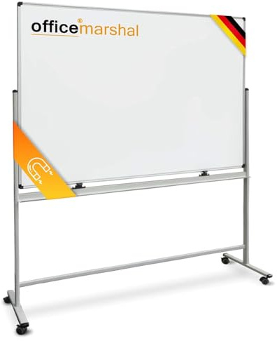 OfficeMarshal Magnetiskt Whiteboard 120x180cm med Aluminiframe och avtagbar pennbricka för kontor, hem och skola, magnettavla kraschsäker och torrtorkbar | Magnetboard (Stanford)