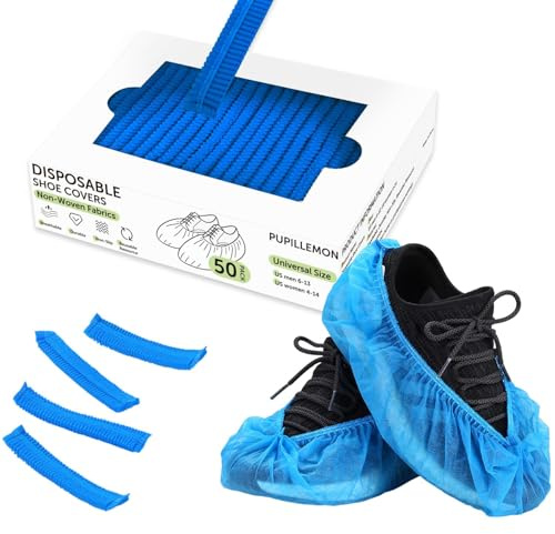 PUPILLEMON 50/100/200 Pièces Surchaussures Jetables en Non Tissé | Jusqu'à Pointure 47, Surchaussures Antidérapantes Résistantes, Couvre-Chaussure pour Protection Chaussure et Sol