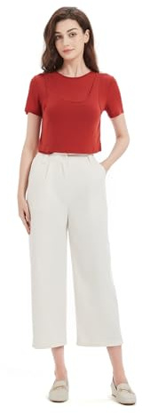 GLOWELFA Pantalones Fluidos Cortos para Mujer Verano 7/8 Ligeros Cintura Elástica con Bolsillos – Negro, Blanco, Rojo, Caqui – Pantalón Corto Casual Elegante para Vacaciones, Oficina, Casa, Deporte