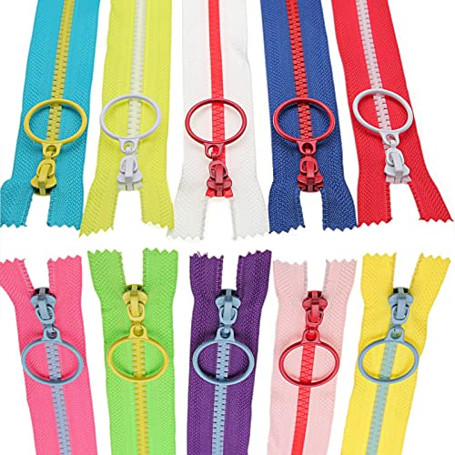 SHUNLI 10 Pièces Lot de Fermeture Eclair 25cm, 10 Couleurs Fermeture Eclair, Non séparables Résine Fermeture Eclairs pour la Couture et L'artisanat