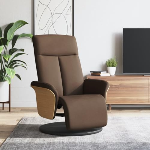 CKioict Sillón de relax con reposapiés de tela marrón con taburete, sillón de televisión para oficina o dormitorio