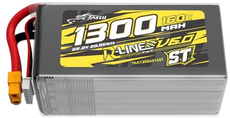 Tattu 6S 1300 mAh R-Line V6 22,2 V 160C LiPo batteri med XT60 – ST-version – högpresterande batteri för FPV Racing & Freestyle
