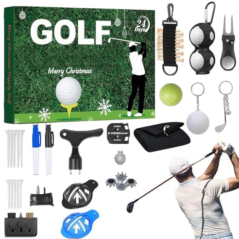 Golf Adventskalender – 24 dagars julklappspresent med golfbollar, te, verktyg och markörer | festlig dekoration för golfspelare, män, kvinnor, barn, föräldrar, vänner och