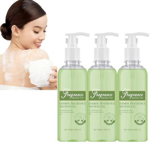 Deep Moisturizing Body Wash for Women, Jasmine Scented Shower Gel, Antibacterial and Hydrating Formulas with Lather, Soothes Dry Skin, luxurious refreshing cleanse, with jasmine extract (3PCS)
