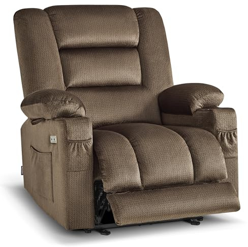 MCombo Oversized Power Recliner Chair for Adults, Zero Gravity Recliner with Heating and Vibration Massage, USB & Type C Ports, Cup Holders for Living Room PR671(Dark Brown, Oversized)