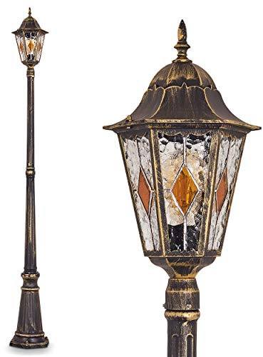 Außenleuchte Antibes, Stehleuchte in antikem Look, Aluguß in Braun/Gold mit Klarglas-Scheiben, Wegeleuchte 210 cm, E27-Fassung, Retro/Vintage Gartenlampe IP44, ohne Leuchtmittel