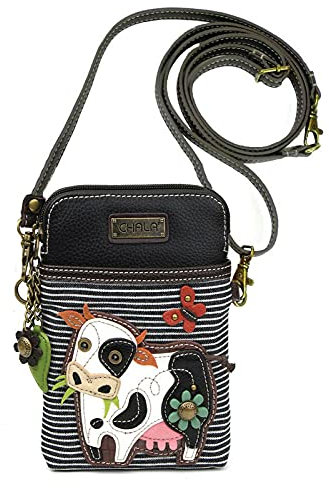 CHALA Crossbody Handy-Geldbörse – Damen PU-Leder, mehrfarbige Handtasche mit verstellbarem Riemen, Kuh – Schwarz gestreift, Einheitsgröße