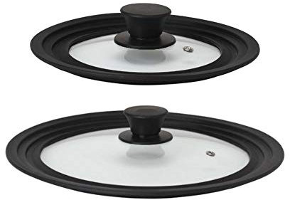 Steuber 2er Set Universal Glasdeckel für Töpfe und Pfannen 16/18/20 cm & 24/26/28 cm, mit Auslassventil und Silikonrand, schwarz
