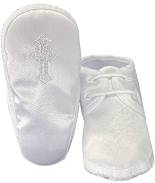 Swea Pea & Lilli Baptism Shoes for Boys - White Baby Booties with Celtic Cross for Christening - Zapatos de Bautizo (Size 0)