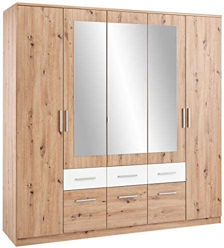 AVANTI TRENDSTORE-Floriana-armadio 5 ante, 3 specchiate e 6 cassetti. Quercia Artisan/bianco per camere da letto. Dimensioni LAP 212x213x60