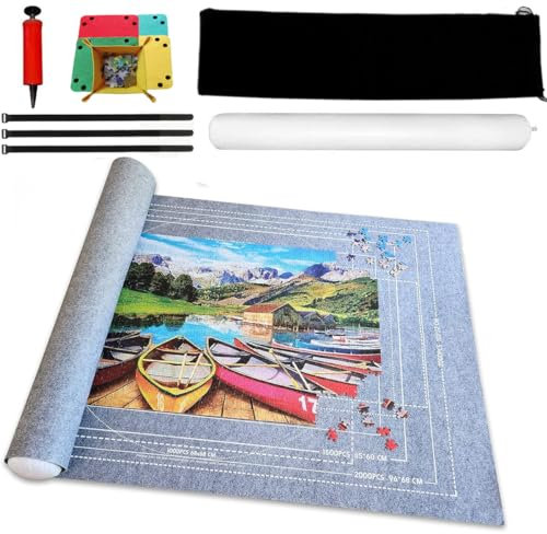 BangShou 2000 Pièces Tapis de Puzzle,Puzzle Mates Roll Gonflable,Feutre Jigsaw Mat Board,Tapis de Rangement pour Puzzle,Économiseur de Puzzle Pliable avec Pompe Gonflable