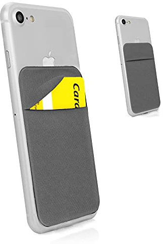 MyGadget Cartera con 1 Bolsillo para Funda Móvil - Tarjetero Adhesivo para Smartphone - Porta Tarjetas de Crédito con Bloqueo RFID - Card Holder - Gris