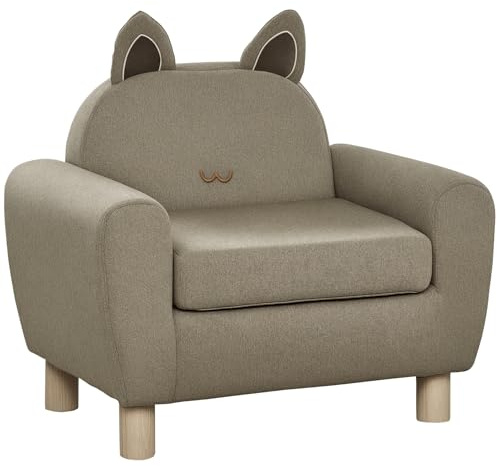 HOMCOM Kids Sofa Toddler Chair Children Armchair for Preschool Bedroom Playroom with Ear Modeling Wood Brown