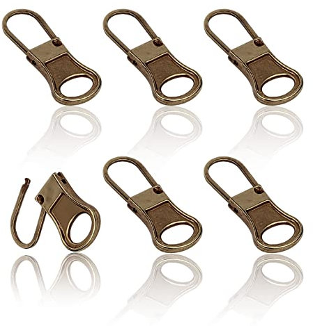 6 Stück Ersatz Zipper für Reißverschluss, Abnehmbar Reißverschluss Zuglaschen Reißverschlussanhänger Metall Reißverschluss Reparatur Set für Jacken Jeans Stiefel Rucksäcke Koffer Geldbörsen (Bronze)