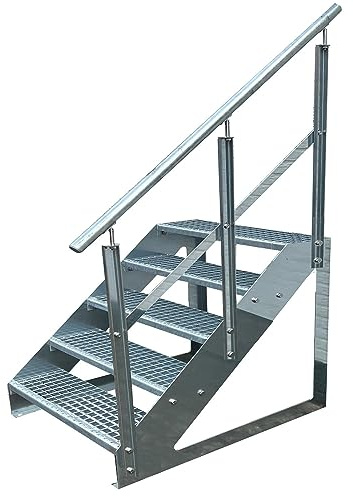 Kaminbau Mierzwa Premium trappa fristående, 5 trappräcken, höger (bredd 1 400 mm) (höjd 95 cm), väderbeständigt rutnät, trädgårdstrappa