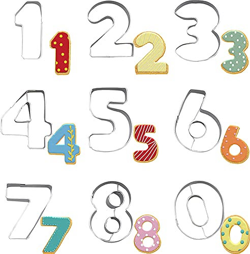 Formina per biscotti numero,Tagliabiscotti 0-9 numeri,Set di formine per biscotti a forma di numero,Tagliabiscotti a forma di numero,Per biscotti,Cottura al forno,Decorazione di torte,Fondente