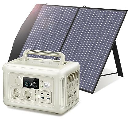 ALLPOWERS R600 Solargenerator, 2x 600W (1200W Spitze) AC Ausgang, 299WH LiFePO4 Batterie Tragbare Powerstation mit 100W Solarpanel, Mobile Stromversorgung für Garten Reise Camping Wohnmobil Notfall
