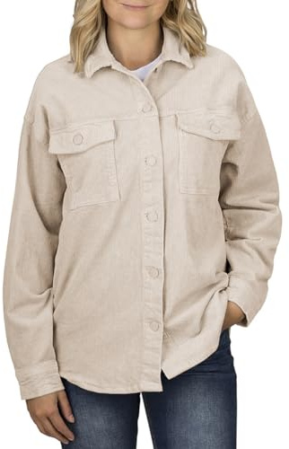 DENIMFY Camisa mujer oversized manga larga DFSophia camisa de pana chaqueta camisa blusa camisa camisa casual bolsillos botones color sólido azul beige verde S M L XL, M