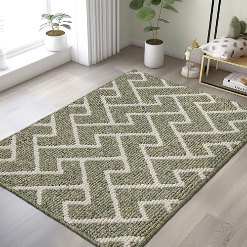 Biscpro Teppich Läufer,80x120cm Teppich läufer Waschbar rutschfest Pflegeleicht Teppichläufer für Wohnzimmer,Flur,Küche,Büro,Schlafzimmer-Grün