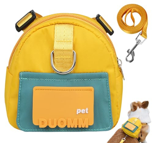 PETCUTE Arnés de Mochila para Perros,Mochila Arnés con Correa para Perros Pequeños y Medianos,Dispensador de Bolsas para Excrementos,Bolsa de Sillín para Perro con Doble Anilla D,para Senderismo