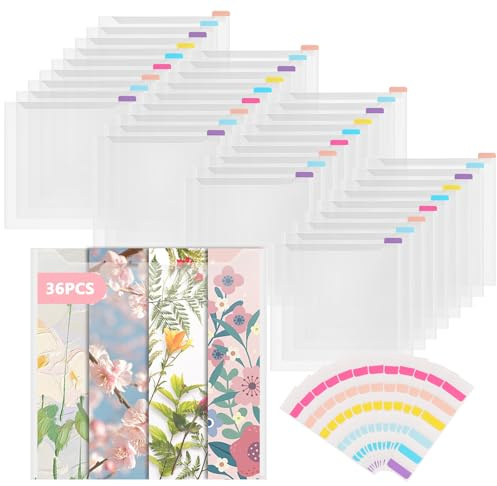 DEXLALA 36 st scrapbook pappersförvaring organisatör med 60 klibbiga indexflikar, 30 x 30 cm klar PP klippbok pappersförvaring organisatörer för kartong, vinylpapper, pappersfil och foton