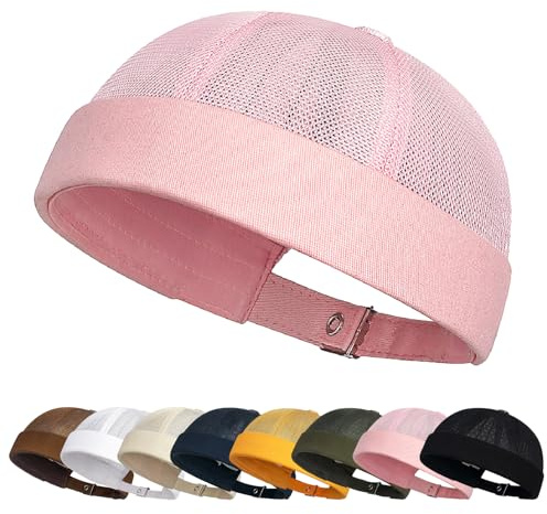 Enwokran Hatt Docker Cap Män Mode Mesh Böjt Rulla Manschetten Justerbar Retro Hatt Arbetare Sailor Fisherman Worker Harbour Kepsar, Rosenröd, one size