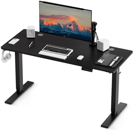 HOMAVO Escritorio de altura ajustable 140 x 70 cm, carga rápida USB-A/tipo C, escritorio eléctrico con función de memoria y rebote (70-119 cm)
