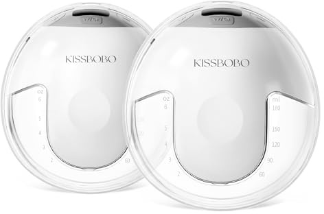 KISSBOBO Wearable Electric Breast Pump – Hands-Free, 4 Modes & 19 Suction Levels, Leak-Proof & Silent, Strong 320mmHg Suction, Portable Rechargeable Pump (White, 2PCS)