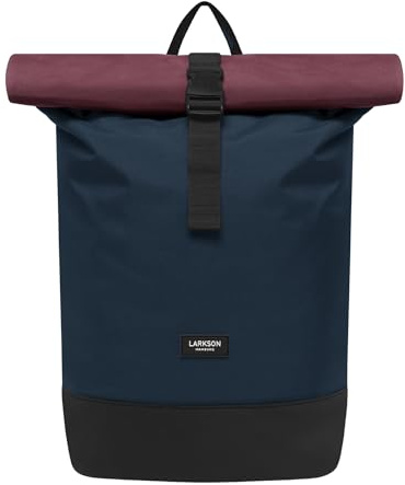 LARKSON Sac à Dos Femmes & Hommes Bleu Rouge - Janne - Sac à Dos Rolltop avec Compartiment pour Ordinateur Portable pour Université Travail Voyages & Vélo - Medium Backpack - Hydrofuge