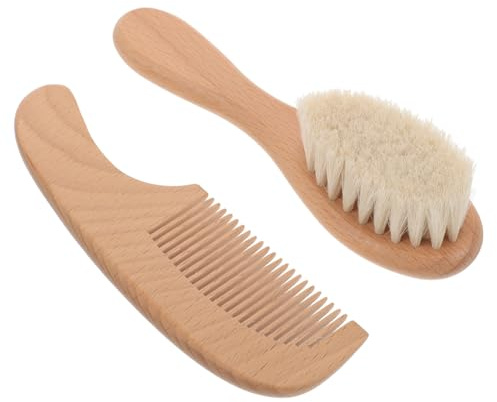 Abaodam Ensemble Brosse De Bain Et Peigne Pour Bébé Fille Et Garçon, Poils Doux, Manche En Bois De Hêtre, Nettoyage Du Cuir Chevelu Et Bain, Soin Délicat Du -né
