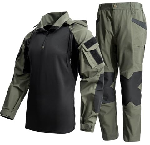 Mrat Men's Outdoor Tracksuits Tactical Suit Camouflage Military Uniforms 1/4 Zip Stand Collar Jackets Pants with Pockets Army Combat Clothes Workout Top & Bottom Sets Athletic Fishing Hiking Camping