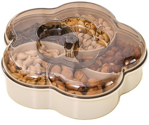 Taylor & Brown Divided Serving Tray with Lid, Petal Shaped Snack Box with 5 Compartments, Snack Tray, Food Storage Container for Travel, Party & Picnic, Clear Organiser for Veggie, Candy, Fruit, Nut