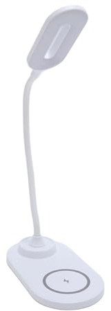 BONKZEBU Desk Lamp LED Eye Caring Justerbar Läslampa med Trådlös Laddare 15W för Telefon 5W för Hörlurtyp C Ingång 360 ° Justerbar Arm för Silikon för Studiekontor Abs Silicone (Vit)